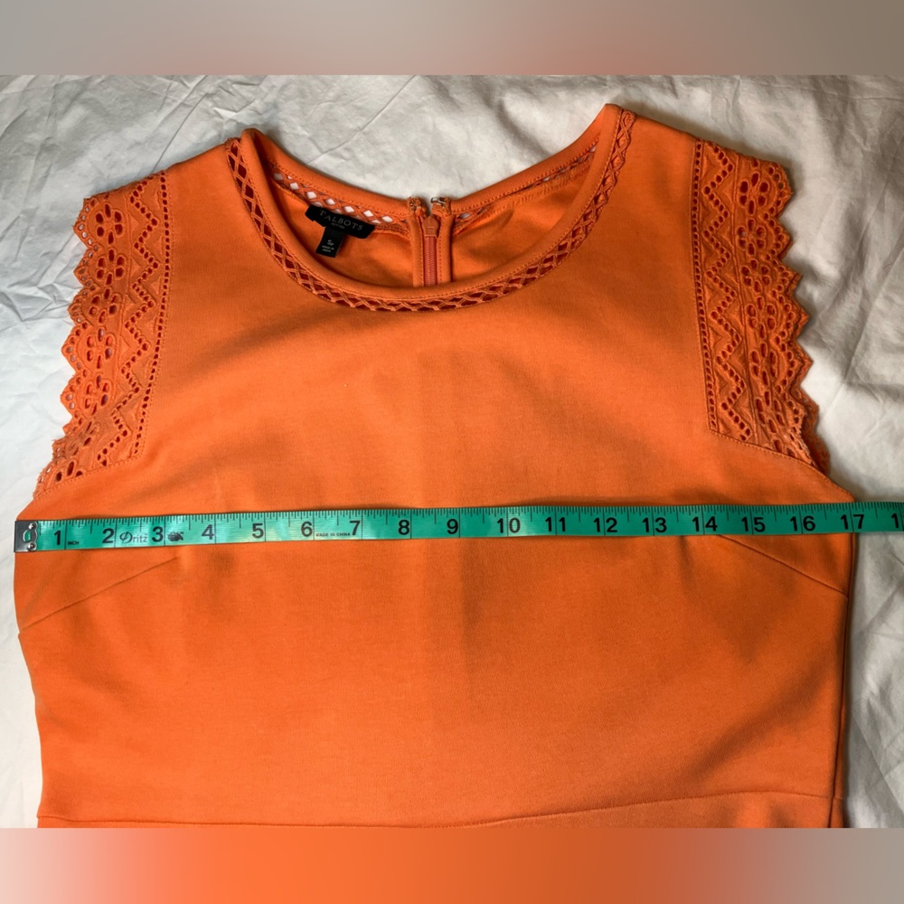 PRICE DROP! Talbots fun orange dress with cute detailed cap sleeves, size SP - Picture 6 of 9
